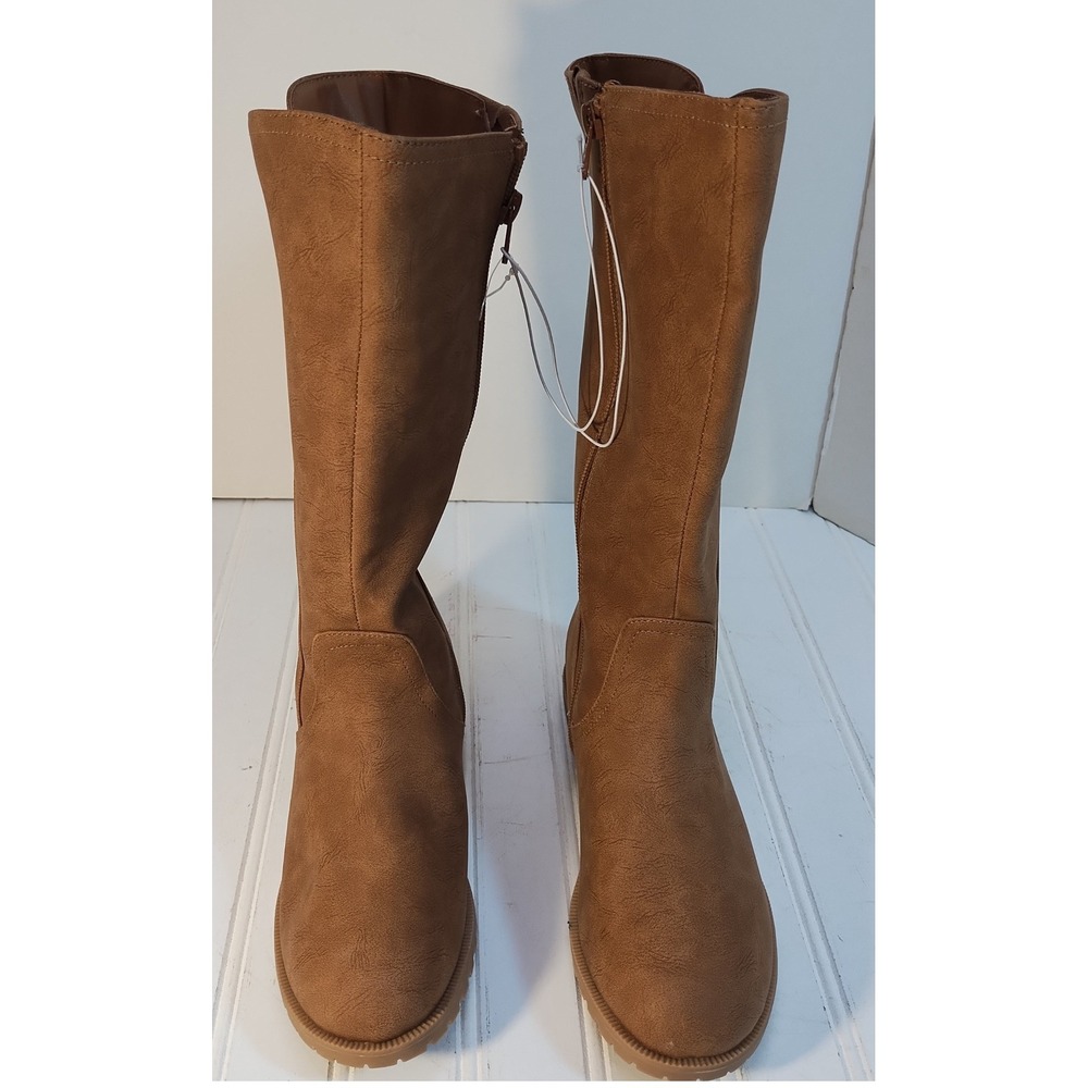 Cat & Jack Tall Riding Boots Faux Leather Zipper Kids Size 5 Brown